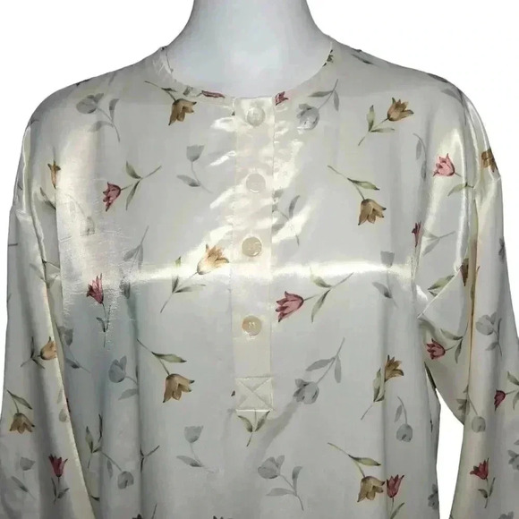 LINEA D’OR Satin Nightgown Ivory Cream Tulip Print 3/4 Sleeve Size 42 M L NWT - Picture 3 of 9